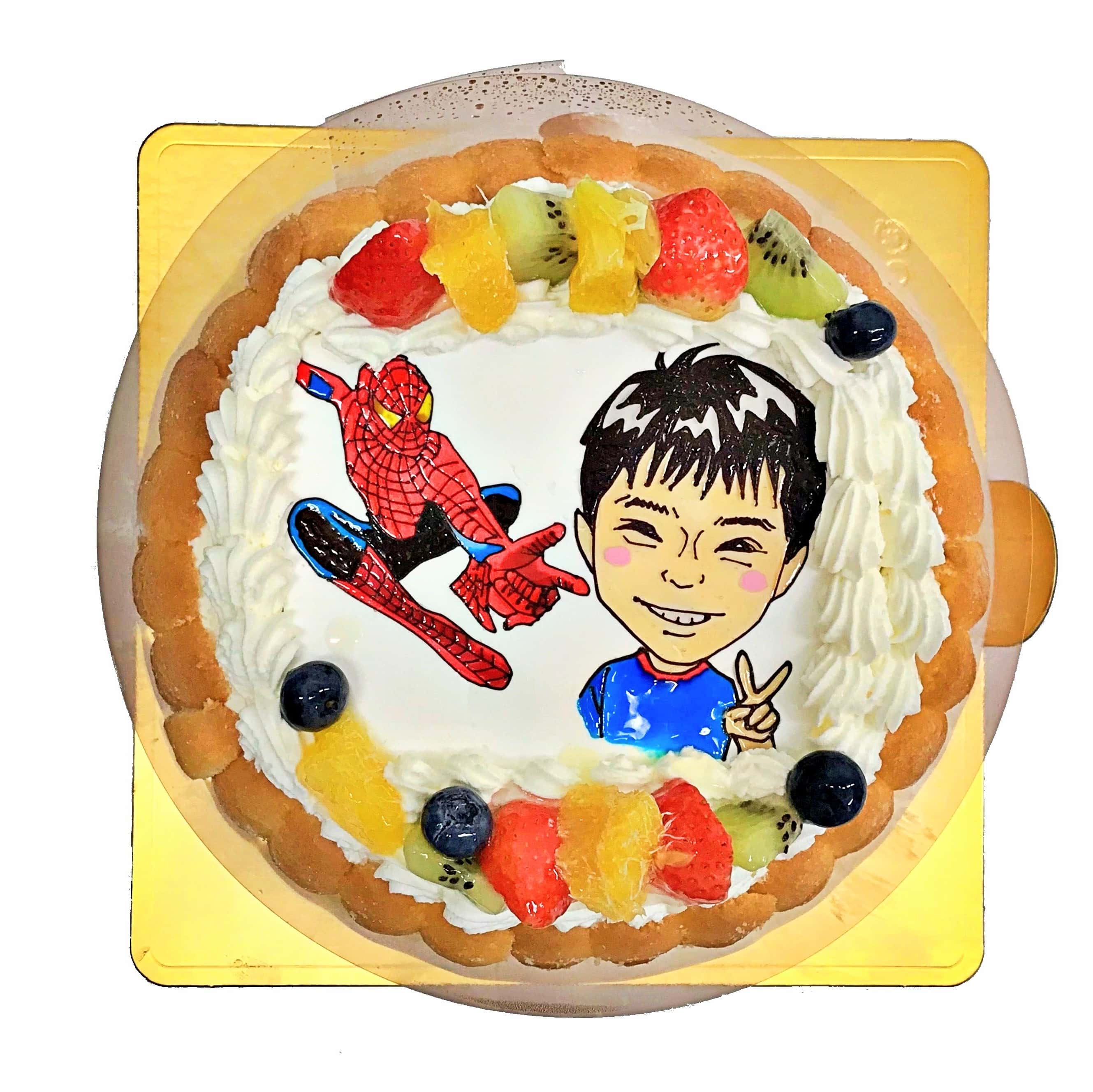 スパイダーマンとの似顔絵ケーキ　Mサイズ